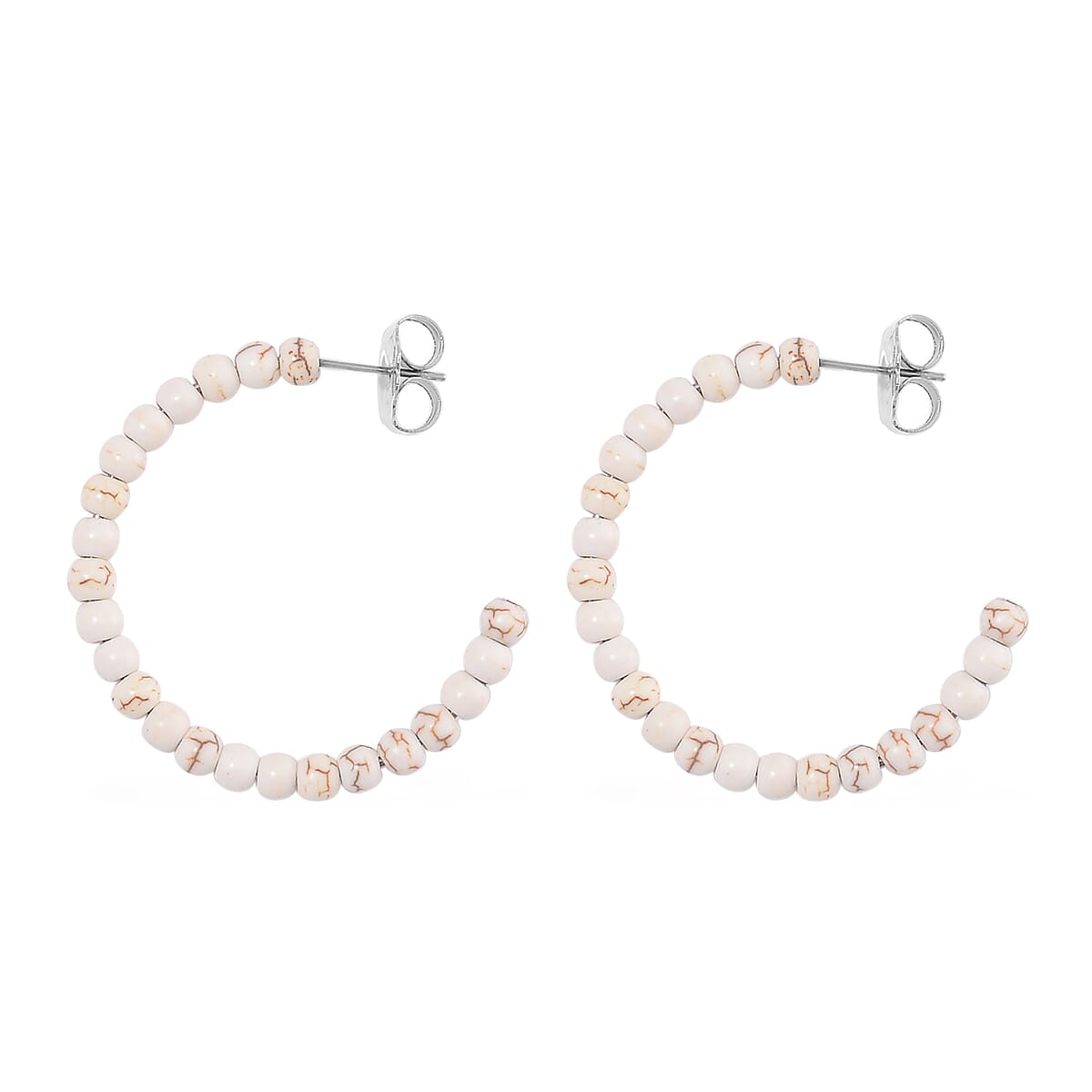 Set of 2 Constituted White Howlite 116.00 ctw Beaded Woven Bracelet (6.5-7In) and Earrings in Stainless Steel image number 6