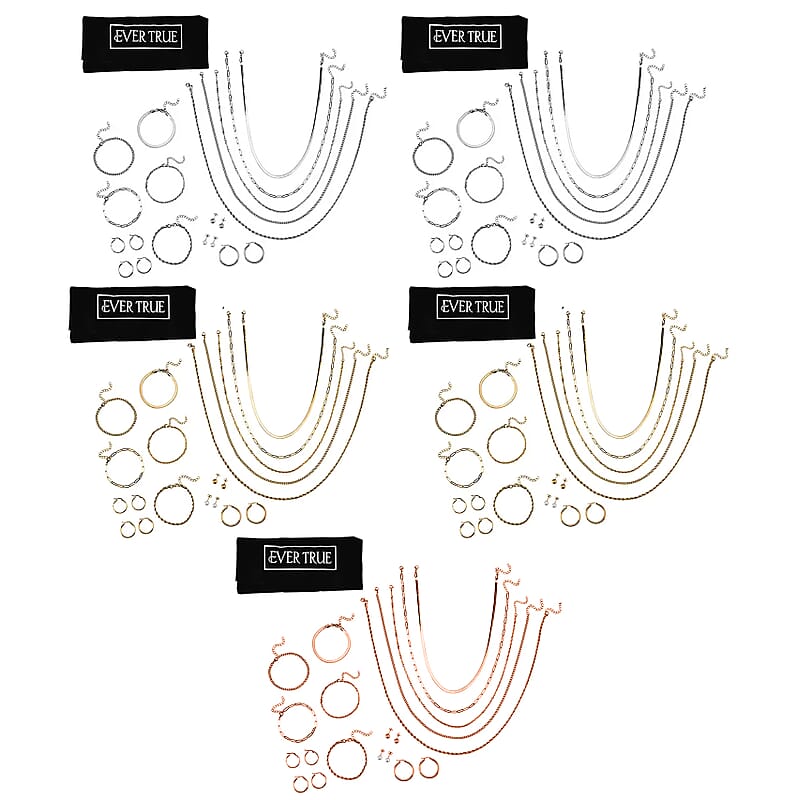 75pcs Set - 25pcs Necklace (18, 20 & 22Inch) and 25pcs Bracelet and 15pcs Hoop Earrings and 10pair Studs in ION Plated YRG and Stainless Steel