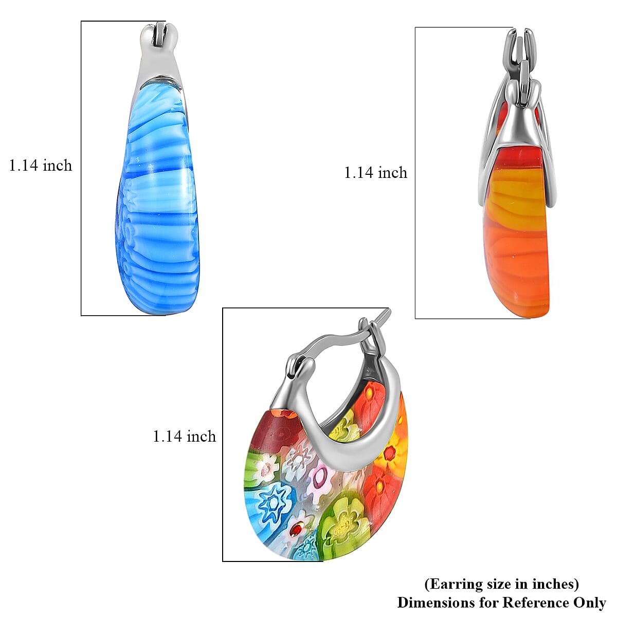 Set of 3 Blue, Orange and Multi Color Murano Style Basket Earrings in Stainless Steel with Lifetime Guarantee (Del. In 10-12 Days) image number 4