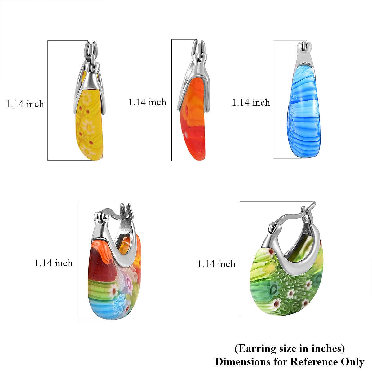 Set of 5 Multi Color Murano Style Basket Earrings in Stainless Steel (Del. In 10-12 Days) image number 4