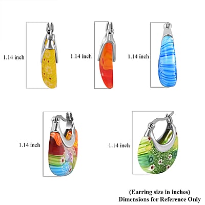 Set of 5 Multi Color Murano Style Basket Earrings (Del. In 10-12 Days)
