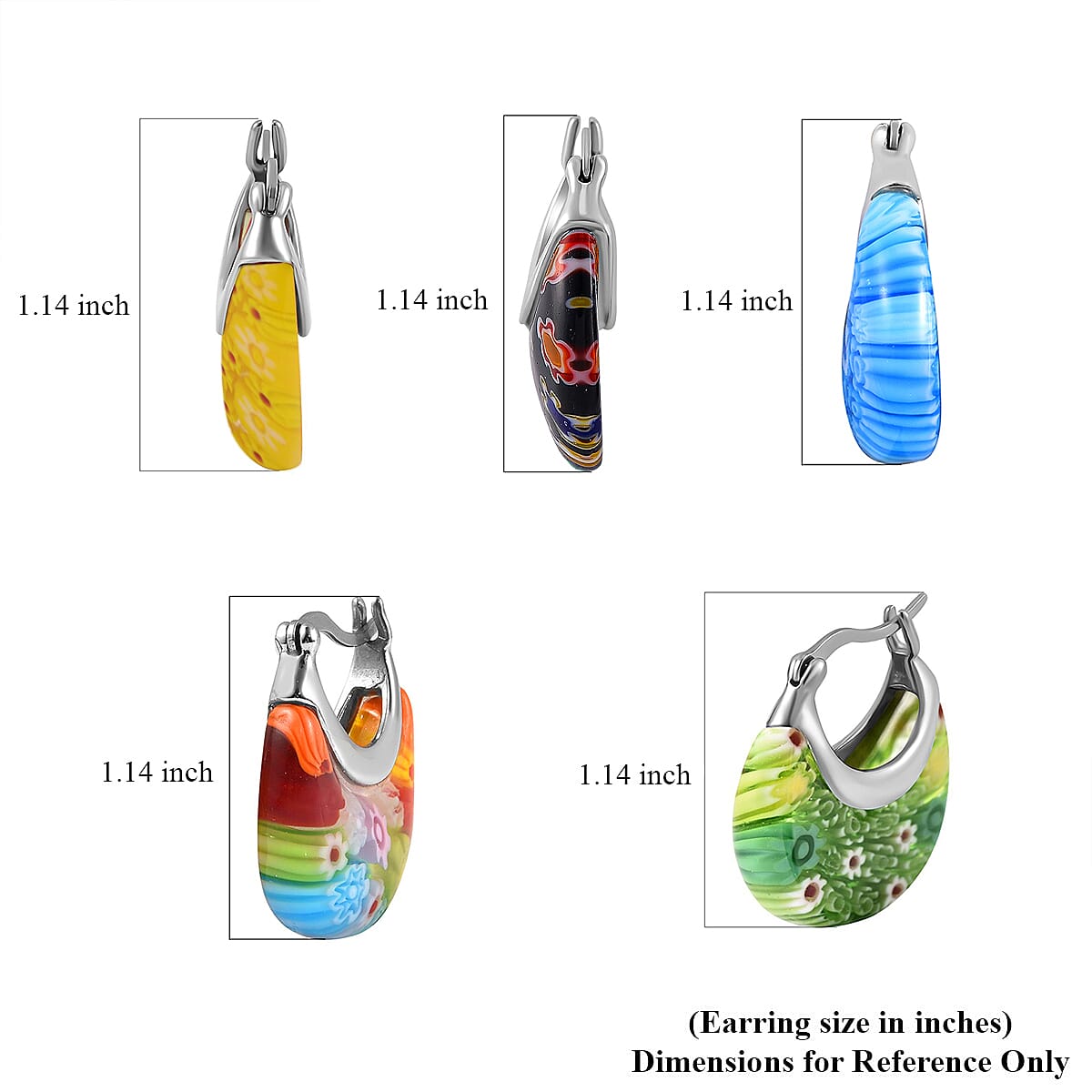 Set of 5 Multi Color Murano Style Basket Earrings in Stainless Steel with Lifetime Guarantee (Del. In 10-12 Days) image number 4