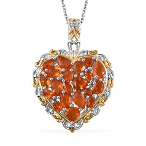 Crimson Fire Opal 2.15 ctw Flaming Love Pendant Necklace in 18K Vermeil YG and Rhodium Over Sterling Silver 20 Inches