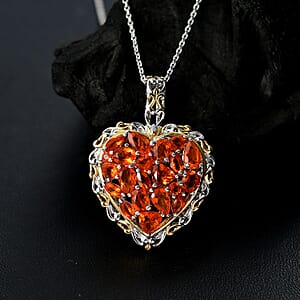 D'Joy Crimson Fire Opal 2.15 ctw Flaming Love Pendant Necklace in 18K Vermeil YG and Rhodium Over Sterling Silver 20 Inches