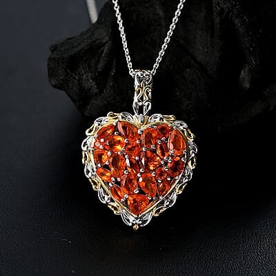 D'Joy Crimson Fire Opal 2.15 ctw Flaming Love Pendant Necklace in 18K Vermeil YG and Rhodium Over Sterling Silver 20 Inches