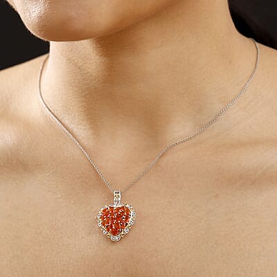D'Joy Crimson Fire Opal 2.15 ctw Flaming Love Pendant Necklace in 18K Vermeil YG and Rhodium Over Sterling Silver 20 Inches