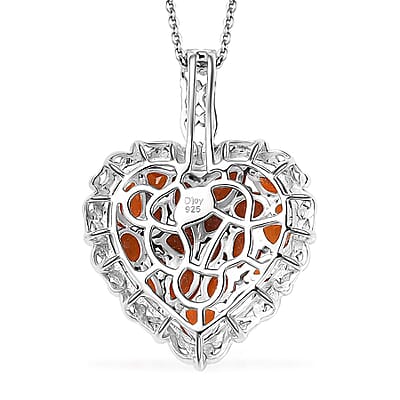 D'Joy Crimson Fire Opal 2.15 ctw Flaming Love Pendant Necklace in 18K Vermeil YG and Rhodium Over Sterling Silver 20 Inches
