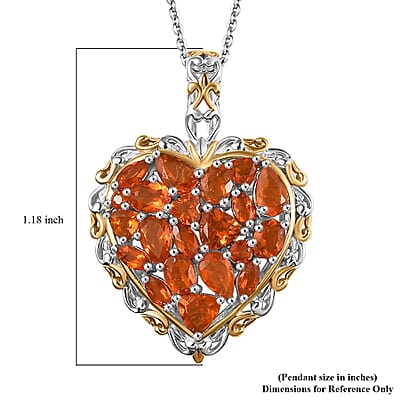 D'Joy Crimson Fire Opal 2.15 ctw Flaming Love Pendant Necklace in 18K Vermeil YG and Rhodium Over Sterling Silver 20 Inches