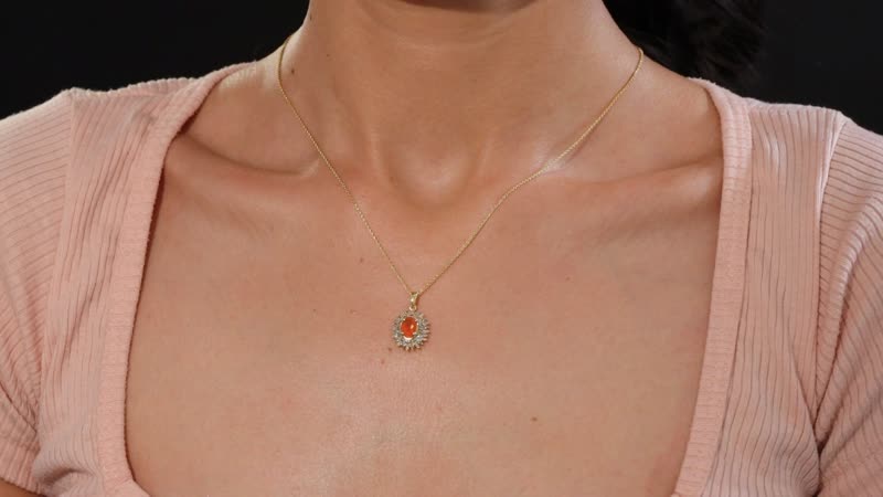 Crimson Fire Opal, Natural Champagne and White Diamond (0.35 cts) Sunkissed Spark Pendant Necklace (20 Inches) in 18K Vermeil YG Over Sterling Silver 0.85 ctw
