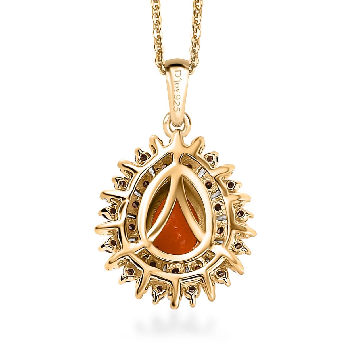 Crimson Fire Opal, Natural Champagne and White Diamond 0.85 ctw Sunkissed Spark Pendant Necklace in 18K Vermeil Yellow Gold Over Sterling Silver 20 Inches image number 4
