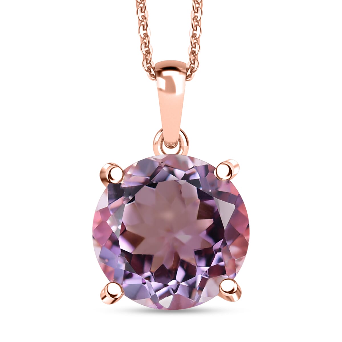 Rose De France Amethyst and White Zircon 6.35 ctw Pendant Necklace in 18K Vermeil Rose Gold Over Sterling Silver 20 Inches image number 0
