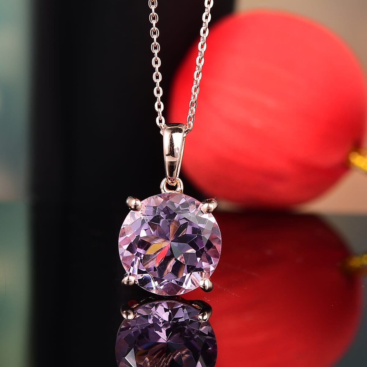 Rose De France Amethyst and White Zircon 6.35 ctw Pendant Necklace in 18K Vermeil Rose Gold Over Sterling Silver 20 Inches image number 1