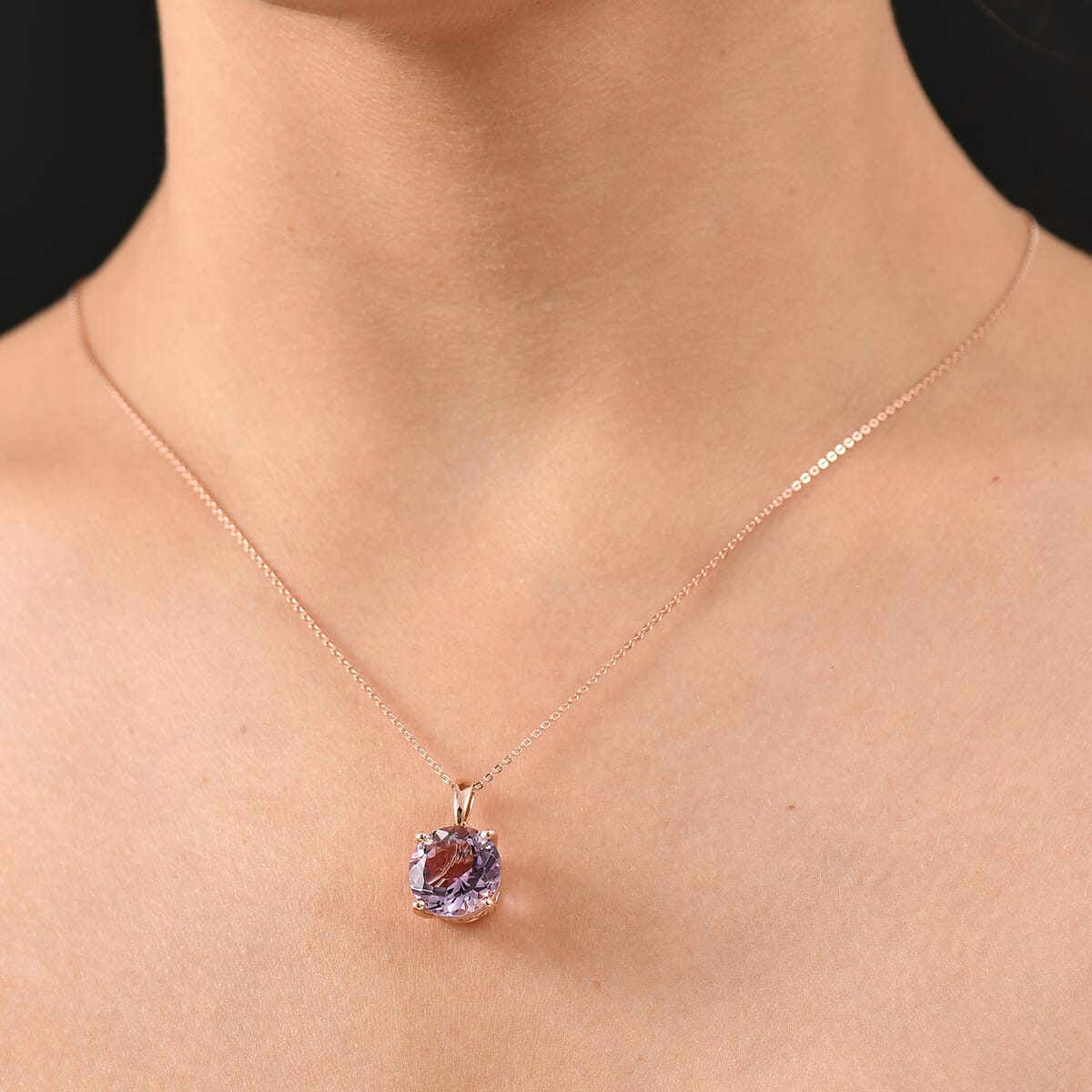 Rose De France Amethyst and White Zircon 6.35 ctw Pendant Necklace in 18K Vermeil Rose Gold Over Sterling Silver 20 Inches image number 2