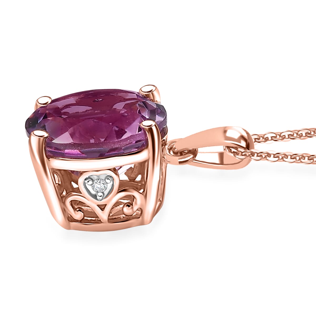 Rose De France Amethyst and White Zircon 6.35 ctw Pendant Necklace in 18K Vermeil Rose Gold Over Sterling Silver 20 Inches image number 3