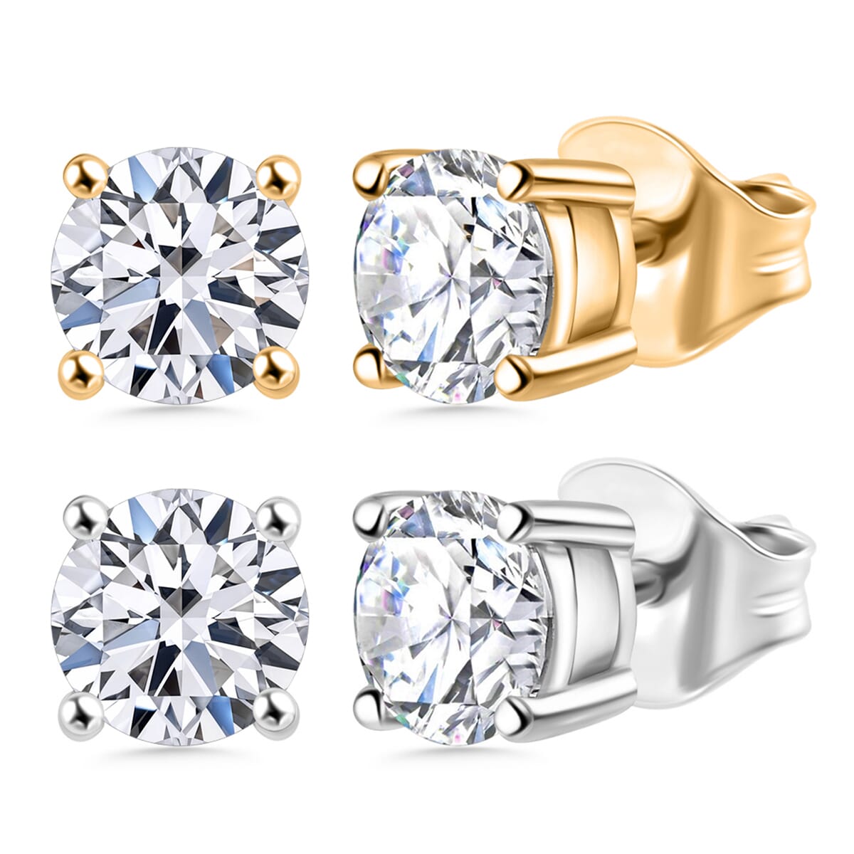 Set of 2 Luxuriant Lab Grown Diamond G-H SI 2.00 ctw Solitaire Stud Earrings in Vermeil Yellow Gold and Platinum Over Sterling Silver image number 0