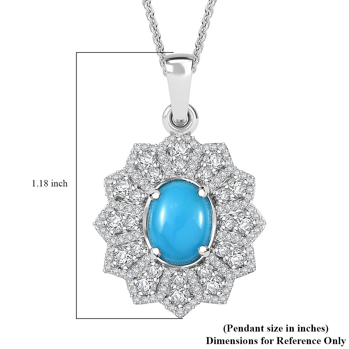 D'Joy Premium Sleeping Beauty Turquoise and Moissantie 2.75 ctw Frosted Blossom Pendant Necklace in Rhodium Over Sterling Silver 20 Inches