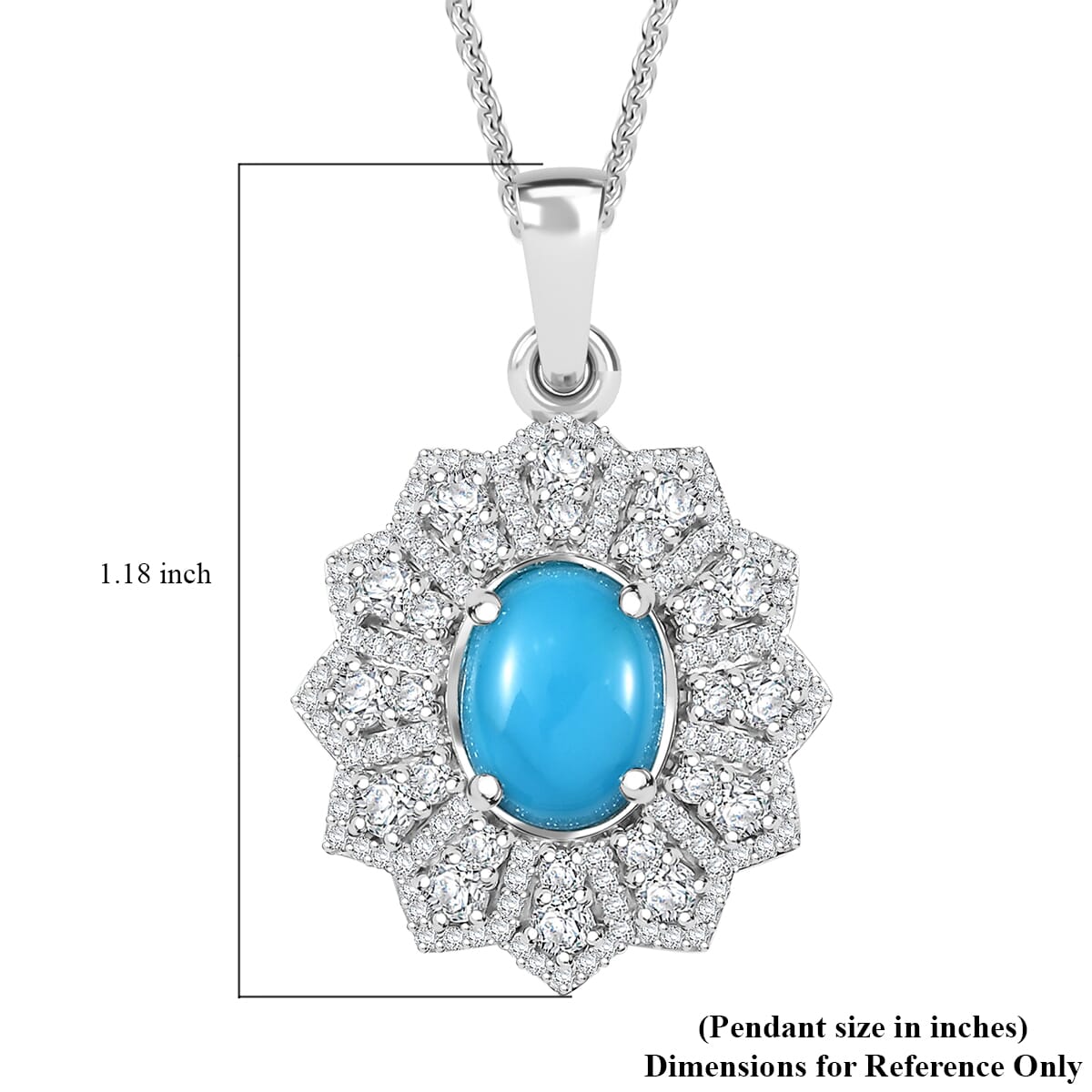D'Joy Premium Sleeping Beauty Turquoise and Moissantie 2.75 ctw Frosted Blossom Pendant Necklace in Rhodium Over Sterling Silver 20 Inches image number 6