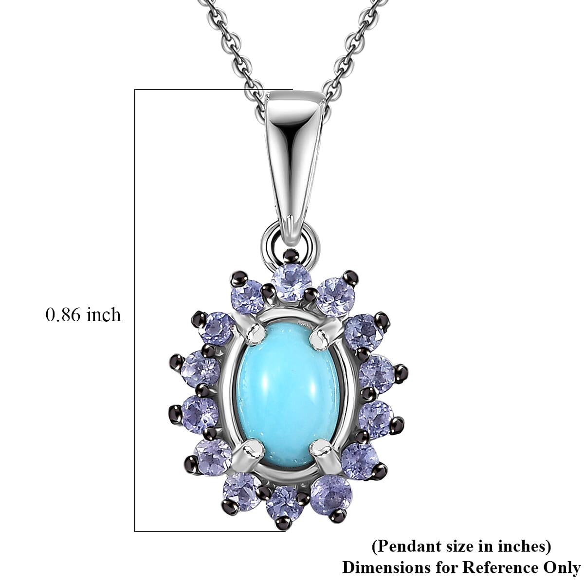 D'Joy Premium Sleeping Beauty Turquoise and Tanzanite 1.00 ctw Ocean Bloom Pendant Necklace in Rhodium Over Sterling Silver 20 Inches