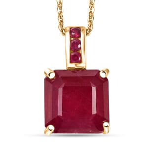 Premium Niassa Ruby (FF) 7.80 ctw Art Deco Pendant Necklace in 18K Vermeil Yellow Gold Over Sterling Silver 20 Inches