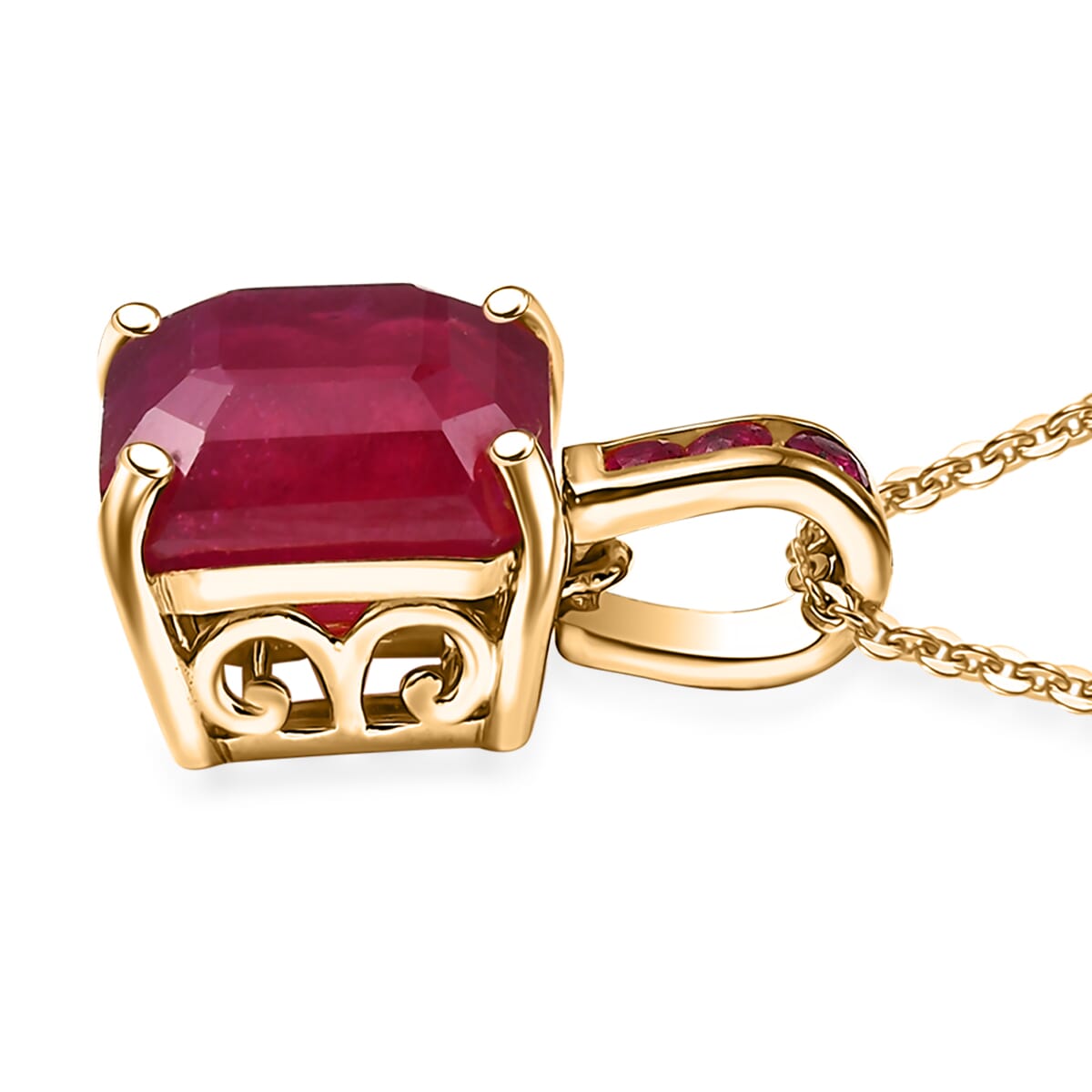 Premium Niassa Ruby (FF) 7.80 ctw Art Deco Pendant Necklace in 18K Vermeil Yellow Gold Over Sterling Silver 20 Inches image number 3