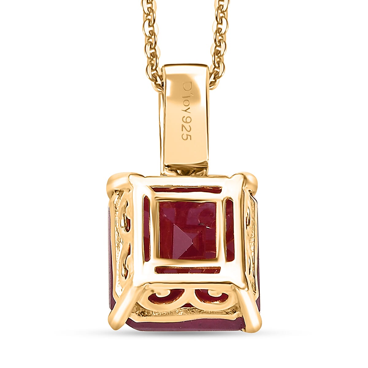 Premium Niassa Ruby (FF) 7.80 ctw Art Deco Pendant Necklace in 18K Vermeil Yellow Gold Over Sterling Silver 20 Inches
