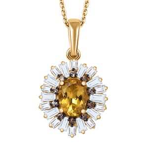 AAA Brazilian Heliodor and Multi Gemstone 2.30 ctw Snowflake Pendant Necklace in 18K Yellow Gold Vermeil Sterling Silver 20 Inches