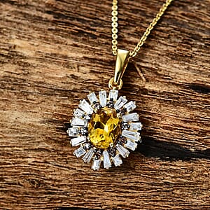 AAA Brazilian Heliodor and Multi Gemstone 2.30 ctw Snowflake Pendant Necklace in 18K Yellow Gold Vermeil Sterling Silver 20 Inches