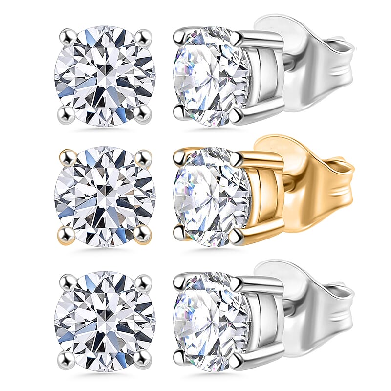 Set of 3 Luxuriant Lab Grown Diamond (G-H, SI) Solitaire Stud Earrings