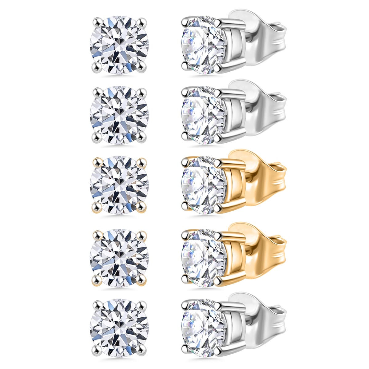 Set of 5 Luxuriant Lab Grown Diamond G-H SI 3.50 ctw Solitaire Stud Earrings in Vermeil YG and Platinum Over Sterling Silver image number 0