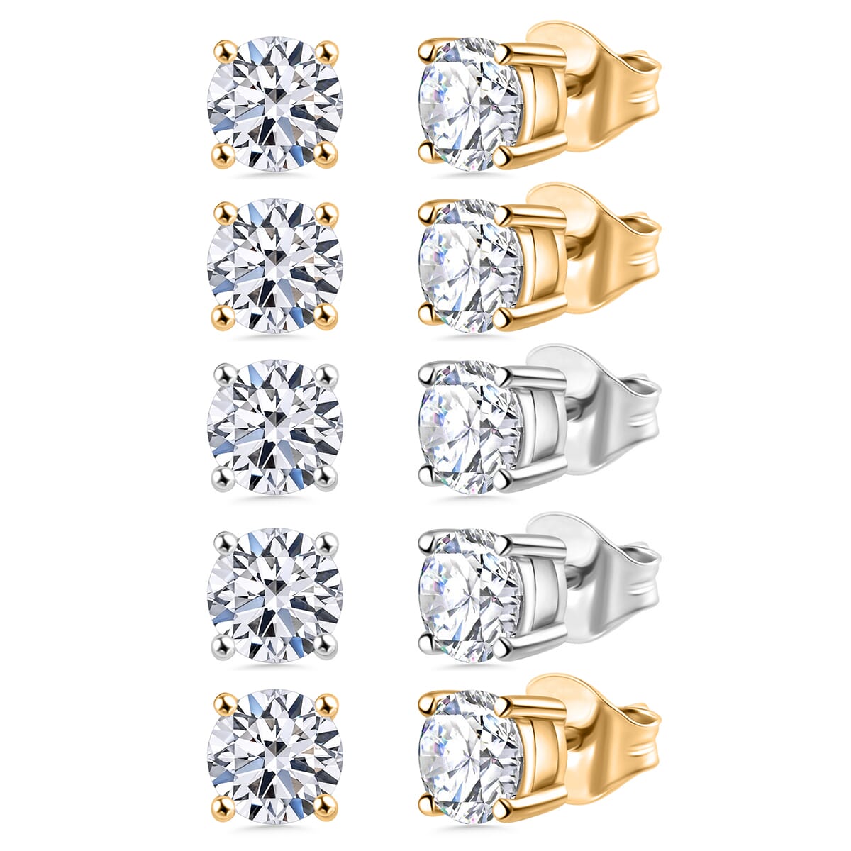 Set of 5 Luxuriant Lab Grown Diamond G-H SI 4.00 ctw Solitaire Stud Earrings in Vermeil YG and Platinum Over Sterling Silver image number 0