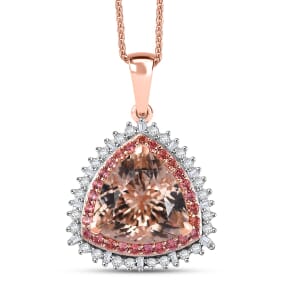 Luxoro AAA Marropino Morganite, Padparadscha Sapphire (BT) and Diamond (I2) 6.25 ctw Pendant Necklace in 14K Rose Gold 20 Inches 5.80 Grams