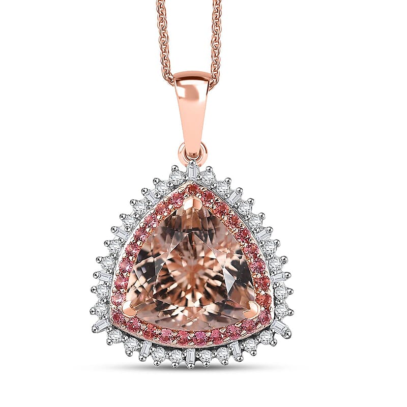 Luxoro AAA Marropino Morganite, Padparadscha Sapphire (BT) and Diamond (I2) 6.25 ctw Pendant Necklace in 14K Rose Gold 20 Inches 5.80 Grams
