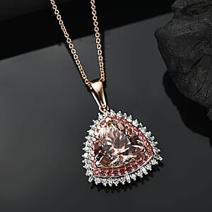 Luxoro AAA Marropino Morganite, Padparadscha Sapphire (BT) and Diamond (I2) 6.25 ctw Pendant Necklace in 14K Rose Gold 20 Inches 5.80 Grams