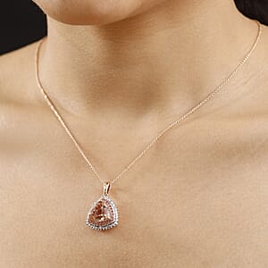 Luxoro AAA Marropino Morganite, Padparadscha Sapphire (BT) and Diamond (I2) 6.25 ctw Pendant Necklace in 14K Rose Gold 20 Inches 5.80 Grams