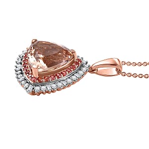 Luxoro AAA Marropino Morganite, Padparadscha Sapphire (BT) and Diamond (I2) 6.25 ctw Pendant Necklace in 14K Rose Gold 20 Inches 5.80 Grams
