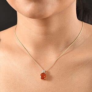 Luxoro Premium Crimson Fire Opal and I2 Diamond 3.35 ctw Dawnfire Pendant Necklace in 10K Yellow Gold 20 Inches