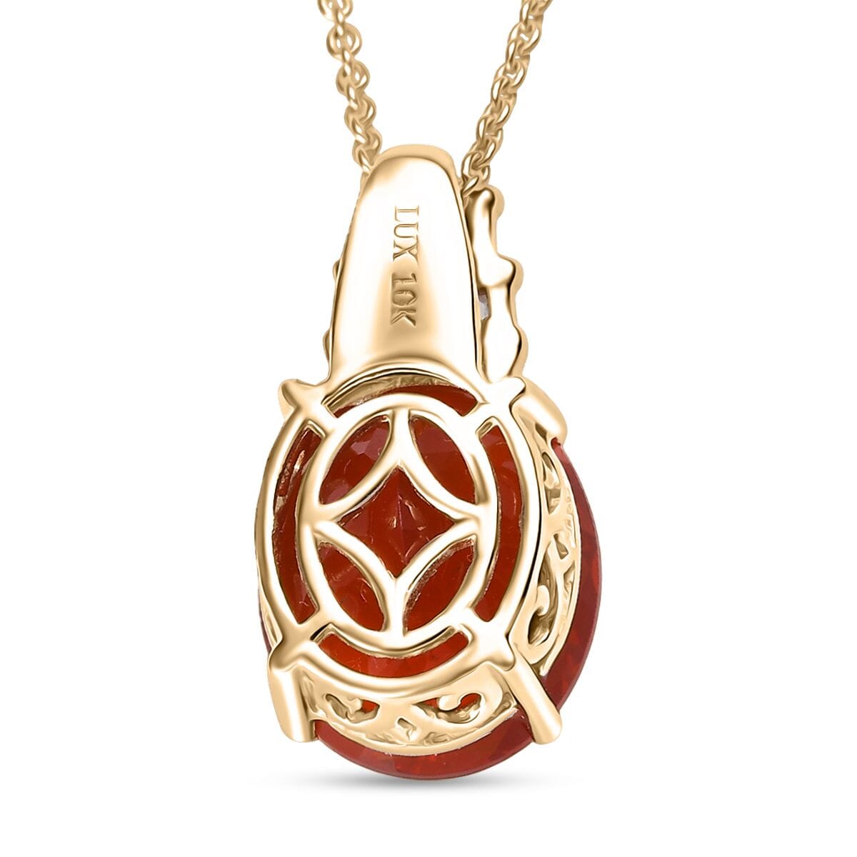 Luxoro Premium Crimson Fire Opal and I2 Diamond 3.35 ctw Dawnfire Pendant Necklace in 10K Yellow Gold 20 Inches image number 4