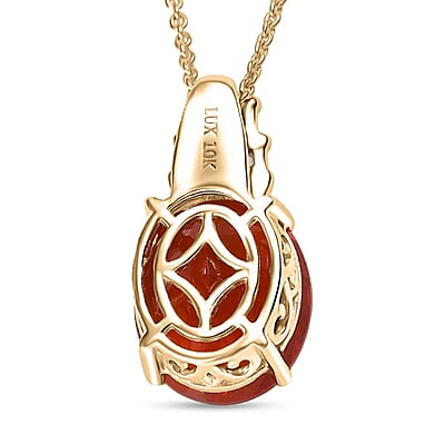 Luxoro Premium Crimson Fire Opal and I2 Diamond 3.35 ctw Dawnfire Pendant Necklace in 10K Yellow Gold 20 Inches