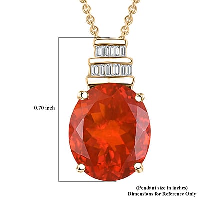 Luxoro Premium Crimson Fire Opal and I2 Diamond 3.35 ctw Dawnfire Pendant Necklace in 10K Yellow Gold 20 Inches