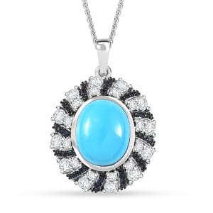 Premium Sleeping Beauty Turquoise and Multi Gemstone 6.30 ctw Midnight Oasis Pendant Necklace in Rhodium Over Sterling Silver 20 Inches