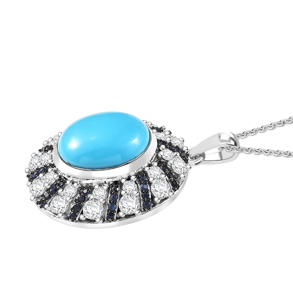 Premium Sleeping Beauty Turquoise and Multi Gemstone 6.30 ctw Midnight Oasis Pendant Necklace in Rhodium Over Sterling Silver 20 Inches image number 3