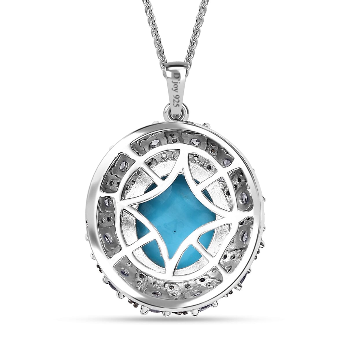 Premium Sleeping Beauty Turquoise and Multi Gemstone 6.30 ctw Midnight Oasis Pendant Necklace in Rhodium Over Sterling Silver 20 Inches image number 4