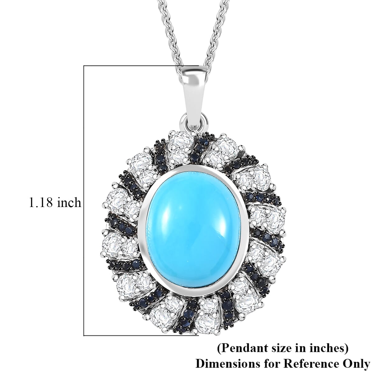 Premium Sleeping Beauty Turquoise and Multi Gemstone 6.30 ctw Midnight Oasis Pendant Necklace in Rhodium Over Sterling Silver 20 Inches image number 6