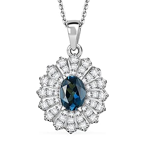 D'Joy Premium London Blue Topaz and White Zircon 2.40 ctw Ocean Star Pendant Necklace in Rhodium Over Sterling Silver 20 Inches