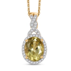 Premium Madagascar Yellow Apatite and White Zircon 2.25 ctw Halo Pendant Necklace in 18K Vermeil Yellow Gold Over Sterling Silver 20 Inches