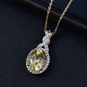 Premium Madagascar Yellow Apatite and White Zircon 2.25 ctw Halo Pendant Necklace in 18K Vermeil Yellow Gold Over Sterling Silver 20 Inches
