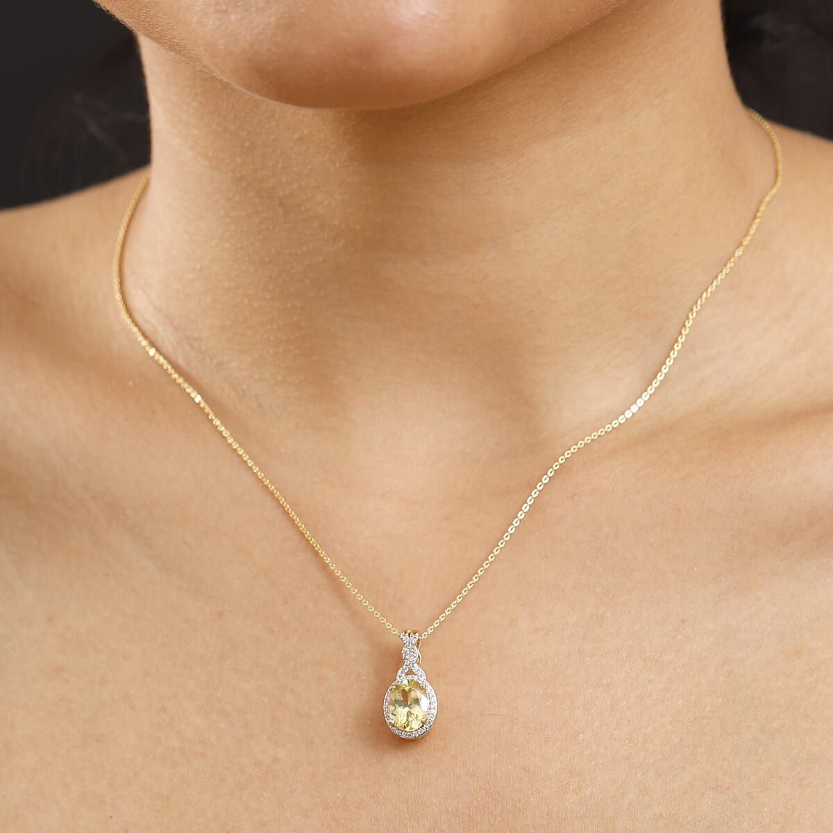 Premium Madagascar Yellow Apatite and White Zircon 2.25 ctw Halo Pendant Necklace in 18K Vermeil Yellow Gold Over Sterling Silver 20 Inches image number 2
