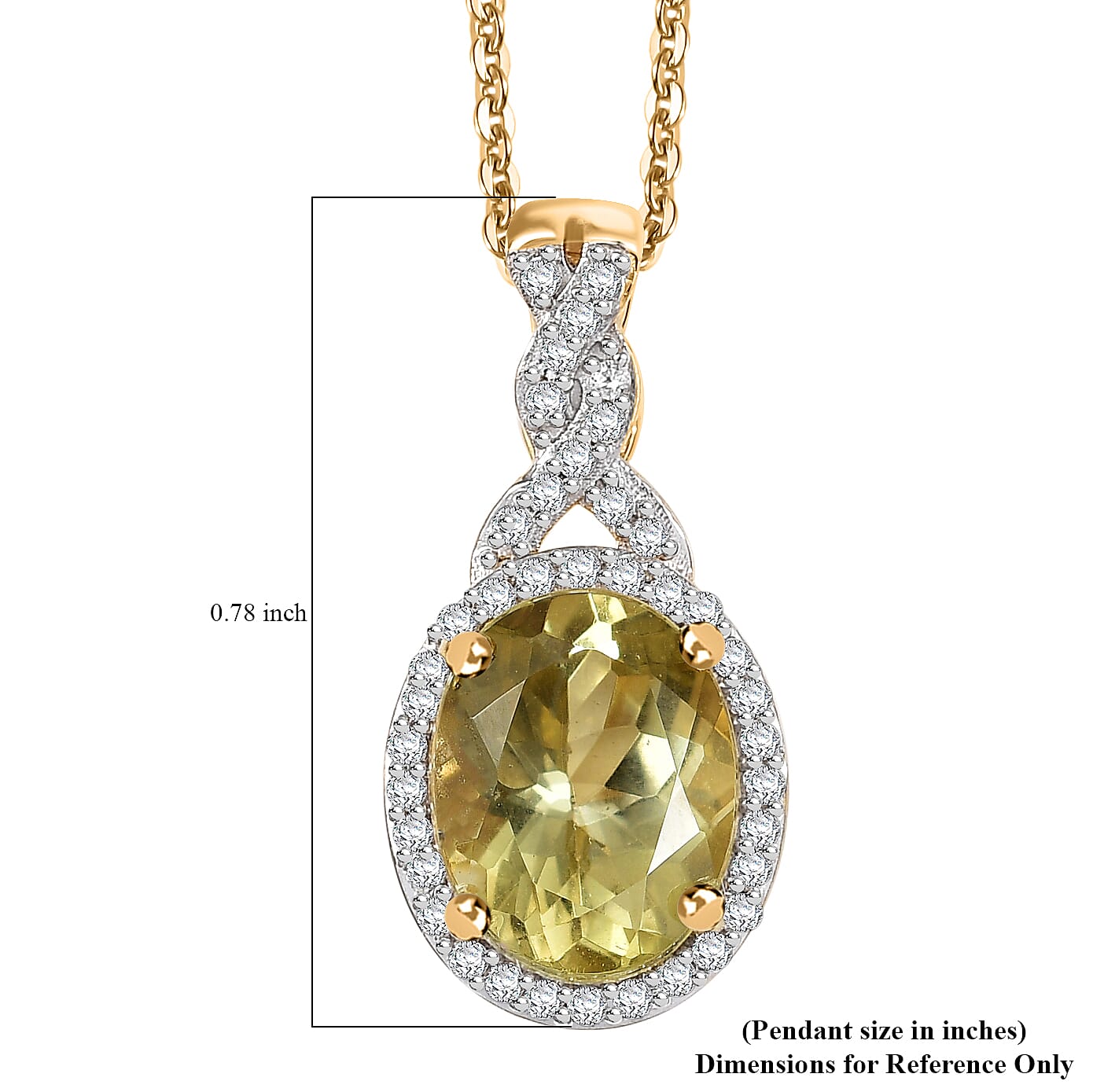 Premium Madagascar Yellow Apatite and White Zircon 2.25 ctw Halo Pendant Necklace in 18K Vermeil Yellow Gold Over Sterling Silver 20 Inches