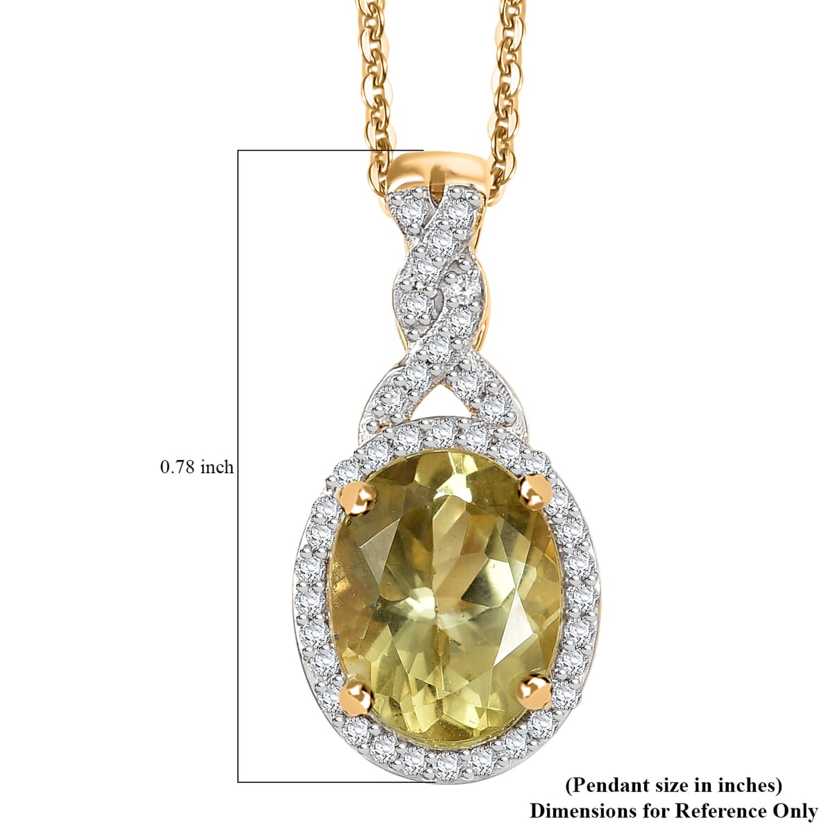 Premium Madagascar Yellow Apatite and White Zircon 2.25 ctw Halo Pendant Necklace in 18K Vermeil Yellow Gold Over Sterling Silver 20 Inches image number 6