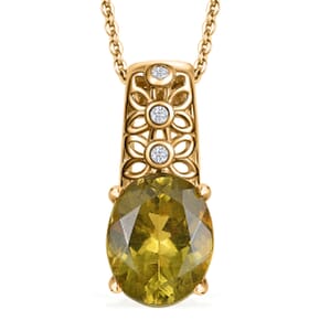 Premium Madagascar Yellow Apatite and Diamond 2.70 ctw Floral Lace Pendant Necklace in 18K Vermeil Yellow Gold Over Sterling Silver 20 Inches